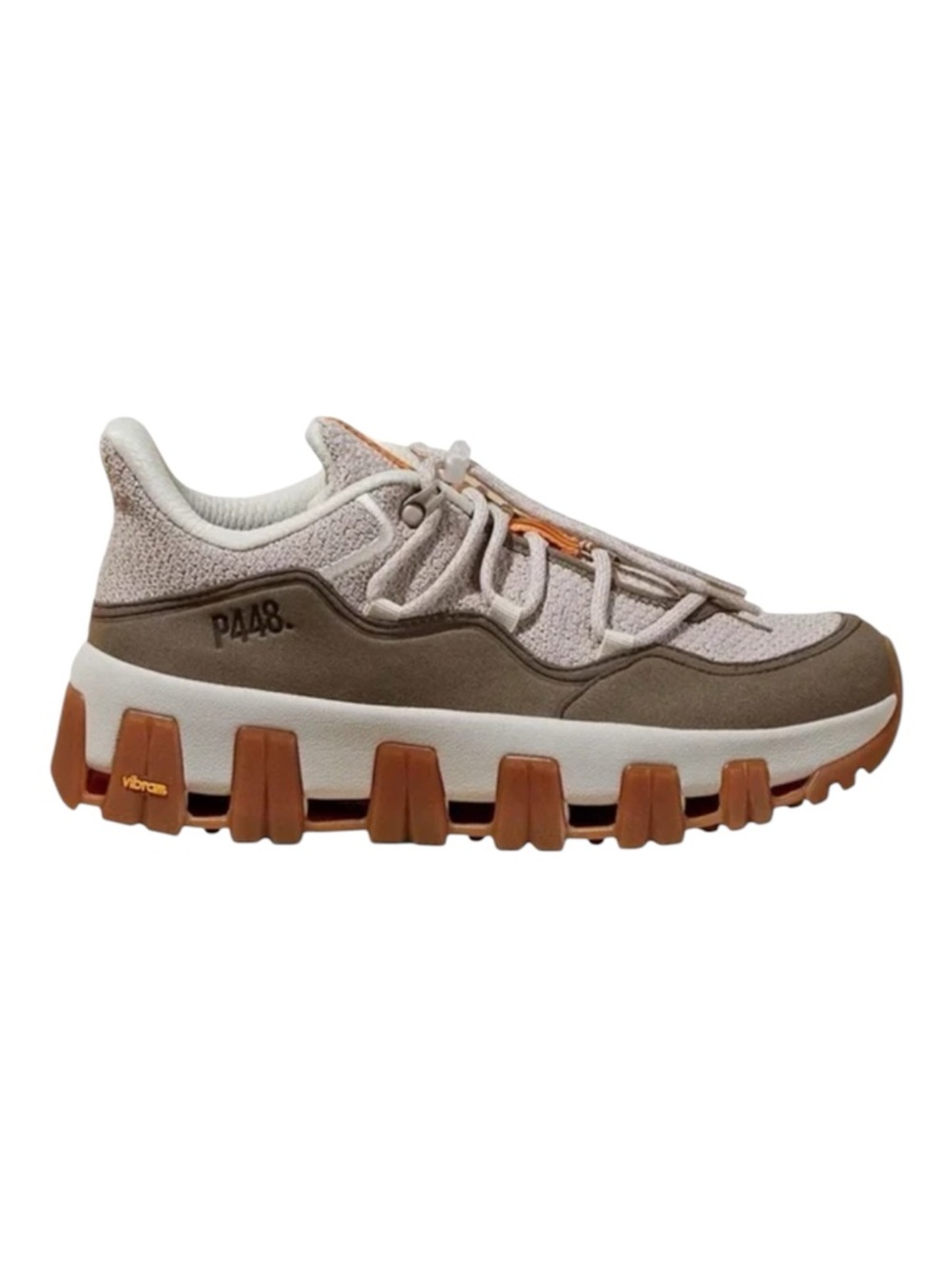 P448 Men's Low-Top Sneakers in Beige, Brown & Gum Outsole